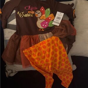 Festive Turkey Kids Outfit - Brown and Orange size 2T